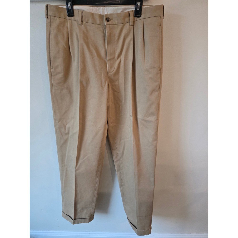Brooks Brothers 346 Elliot Advantage Chino Khaki Pleated Cuffed Pants Mens 36x32